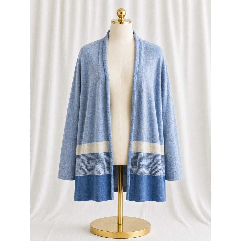 J.McLaughlin Luxe 100% Cashmere Cardigan Blue Open Front Striped Size XS